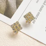 Gold Crystal Square Stud Earrings