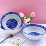 7-Inch Blue Floral Ceramic Bowl