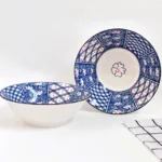 7-Inch Blue Patchwork Floral Ceramic Bowl